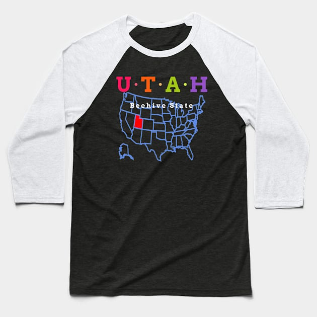 Utah, USA. Beehive State. (With Map) Baseball T-Shirt by Koolstudio